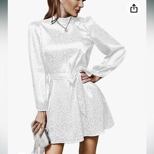 NWT White Long Sleeve Satin Dress